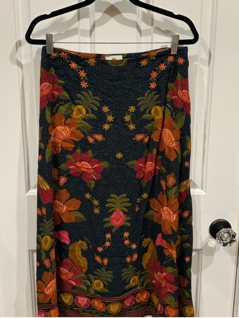 New Anthropologie Farm Rio Satin Slip Pineapple Floral Green Resort Midi Skirt M - Picture 7 of 9